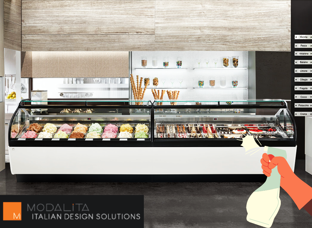 How to clean an ice cream or gelato visual display case or cabinet